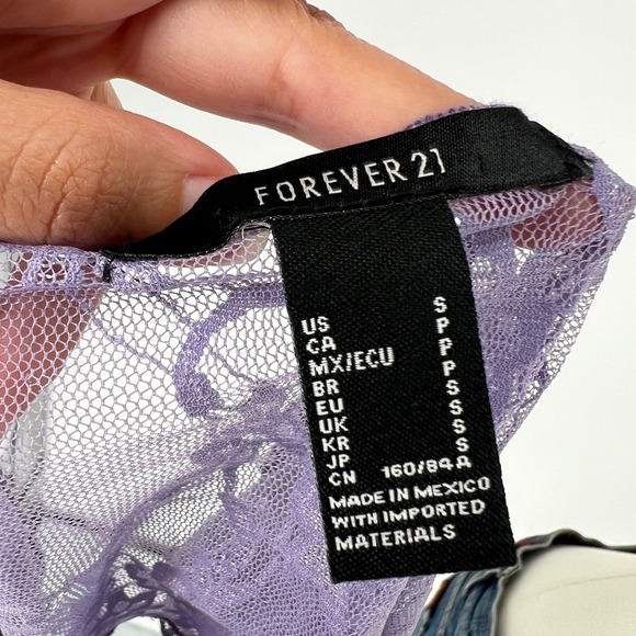 Forever 21 Purple Floral Lace Sheer Camisole Crop Top Sz Small Y2K Fairy Grunge - Picture 6 of 7
